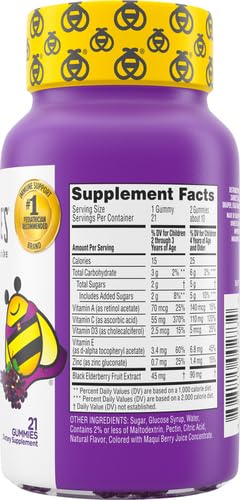 Zarbee's Elderberry Gummies for Kids with Vitamin C; Zinc & Elderberry; Daily Childrens Immune Support Vitamins Gummy for Children Ages 2 and Up; Natural Berry Flavor;,21 Count (Pack of 2) 21 Count (Pack of 2)