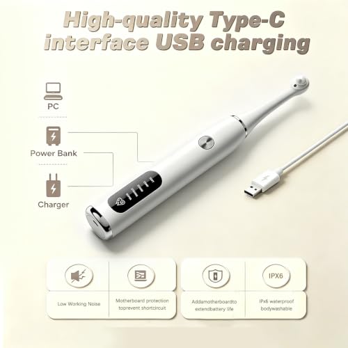 Tooth Polisher,Teeth Polishing Kit for Daily Cleaning,Polishing Then Whitening of Tooth USB Rechargeable Dental Polisher with LED Light,7 Heads,5 Speed Modes