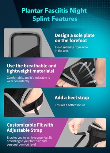 Plantar Fasciitis Night Splint with Massage Ball for Plantar Fasciitis Relief, Comfortable Plantar Fasciitis Brace for Achilles Tendonitis Heal Spur Foot-drop Flat-arch, Free Size for Men and Women - Black, 1 Pack Black-1 Pack