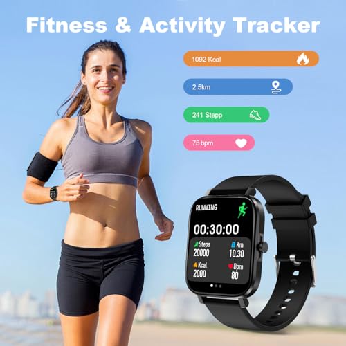 Smart Watch for Men Women SmartWatch 1.83" for iPhone Samsung Android Phone Compatible, Fitness Tracker Watch with Pedometer, Heart Rate/Sleep Monitor, Blood Oxygen, IP68 Waterproof Black