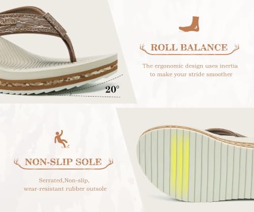 KuaiLu Womens Platform Flip Flops Arch Support Yoga Mat Boho Dressy Sandal 8 Khaki Beige