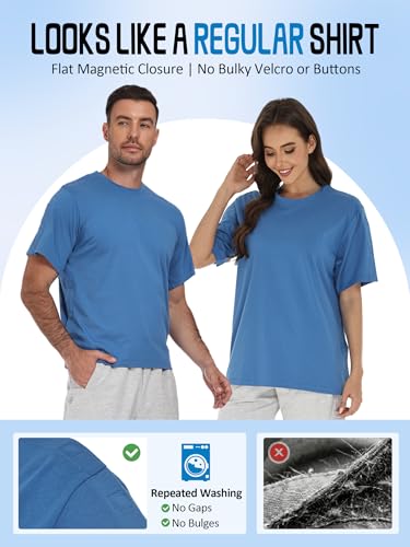 Magnetic Post Surgery Shirt for Men Women Tear Away Clothing Easy One-Handed Dressing Shoulder Surgery IV Access Dialysis 4X-Large Medical Blue