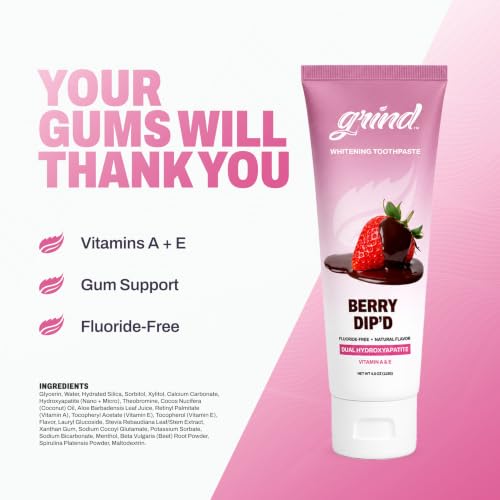 Grind Toothpaste 3-Pack, Nano-Hydroxyapatite Fluoride-Free Formula | Appropriate for Sensitive Teeth, Adult Oral Care | Sweet Tooth Bundle - Mint Chip, Berry Dip'd & Lemon Love