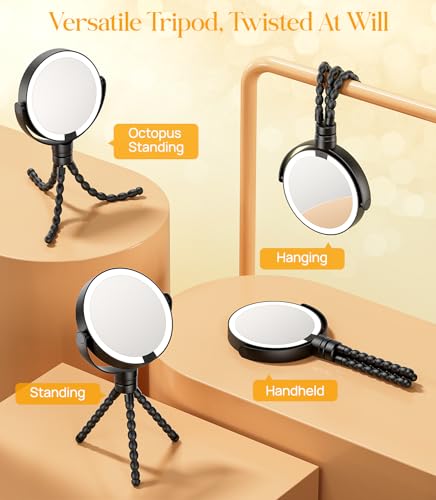Gospire 5.85” Tripod Travel Makeup Mirror with Light and Magnification Black