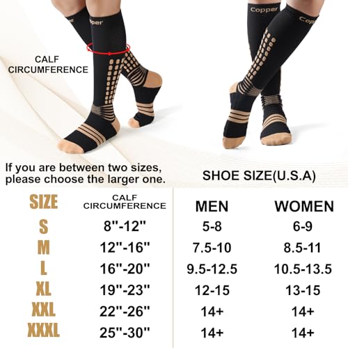 NEENCA Professional Compression Socks for Women Men Circulation, 20-30 mmHg High Copper Large