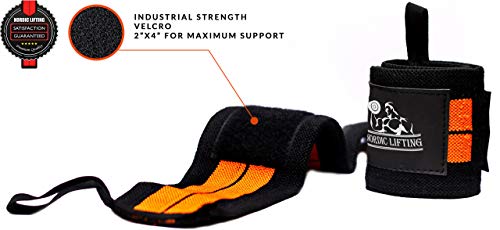 Nordic Lifting Elbow Compression Sleeves (1 Pair, Medium) and Wrist Wraps (1 Pair/2 Wraps) Orange