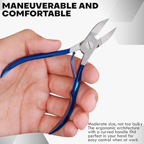 Podiatrist Toenail Clippers for Thick & Ingrown Nails – Heavy-Duty with Curved 25° Blade, Non-Slip Long Handle, – Professional Pedicure Tool for Men, Women & Seniors (Navy Blue) Navy Blue
