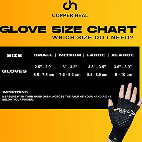 COPPER HEAL Copper Compression Gloves – Pain Relief for Arthritis, Carpal Tunnel & RSI – Fingerless Pair X-Large (1 Pair)