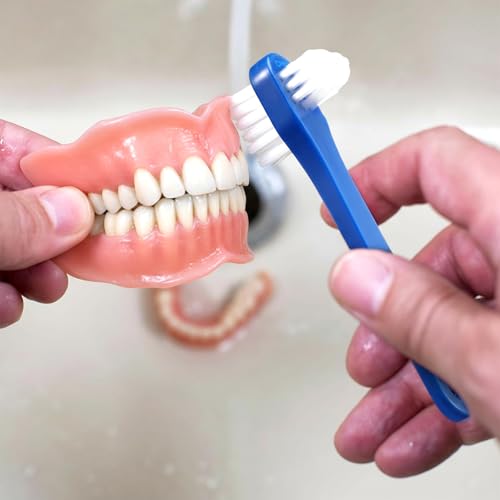 60 Pcs Denture Brush Set, Dual-Headed Firm Bristle Denture Toothbrush for Cleaning False Teeth, Retainers, Braces, Oral Appliances - Individually Packed Denture Brushes