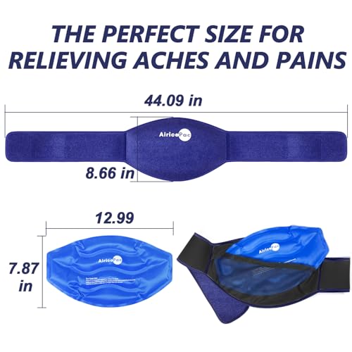 AiricePac Ice Pack for Back Pain Relief, Reusable Gel Lower Back Wrap, Cold Compress Therapy for Waist Lumbar Injuries, Sciatic Nerve, Herniated or Degenerative Disc, Coccyx, Tailbone Pain Blue BACK ICE PACK 1.0