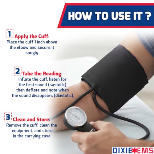 Dixie EMS Deluxe Aneroid Sphygmomanometer Blood Pressure Set W/Adult Cuff, Carrying Case and Calibration Tool - Black 1 Count