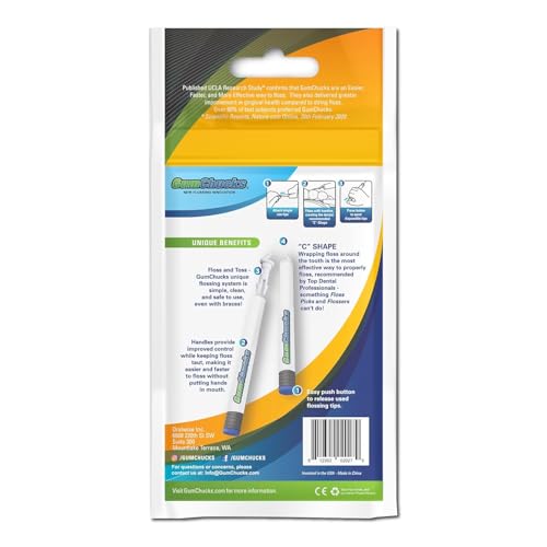 GumChucks Refill Tips - Floss Picks for Braces & Tight Teeth – Reusable Dual Handle Flosser – No Hands in Mouth - Easy for Kids, Adults & Seniors (90 Tips) Refill Tips (90)