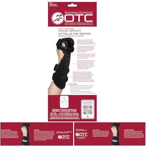 OTC Soft Resting Hand Splint, Night Immobilizer for Wrist, Fingers and Thumb, Stroke Hand, Black, Large/X-Large Large - X-Large Left Hand