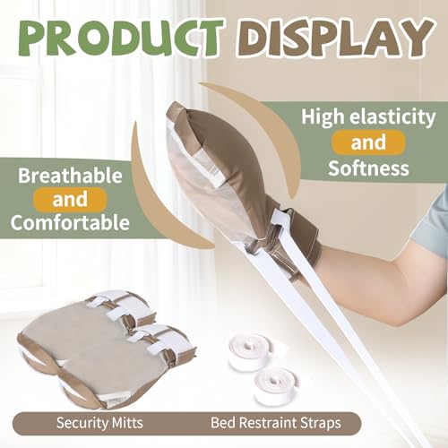 Dementia Restraint Gloves-2Pcs,Bed Restraints Control Mitts,Safety Hand Gloves for Elderly/Dementia Patients,Anti Scratch Gloves to Prevent Scratching Harm