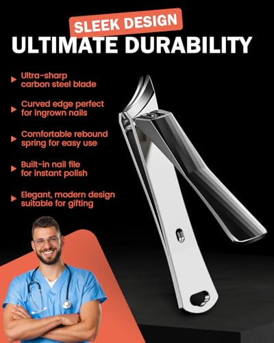 BEZOX Ingrown Toenail Clippers – Slant Blade Nail Clippers for Seniors, Fingernail Clippers for Ingrown Nails, Toe Nail Cutters for Men, and Women - Gray Black