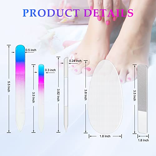 Zhehao 6 Pcs Glass Nail File and Nail Shiner Set Manicure, Rose Red