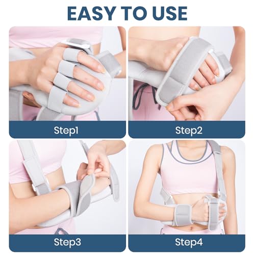 Resting Hand Splint Stroke Hand Brace with Finger Separators, Night Immobilizer Wrist Finger Brace with Sling for Carpal Tunnel & Stroke Recovery (M-Right) M-Right