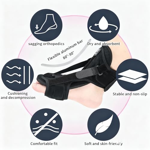 Plantar Fasciitis Night Splint Boot, Adjustable Night Splint for Plantar Fasciitis, Foot Drop & Heel Spur Pain Relief Day & Night for Men and Women (Black) Black