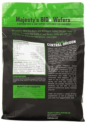 Majesty's Biotin Wafers - Superior Horse / Equine Hoof and Coat Support Supplement - Copper, Zinc, Lysine, Methionine - 30 Count (1 Month Supply) - BeesActive Australia