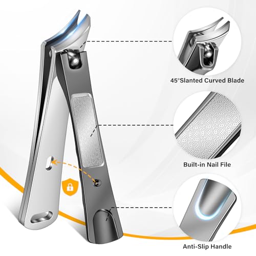 Toenail Clippers for Seniors Thick Ingrown Toenails, Large Angled Nail Clippers for Men with Catcher, Heavy Duty Slanted Fingernail Clipper Long Handle Nail Cutter Gifts for Men Women Adults Black Nail Clippers Set