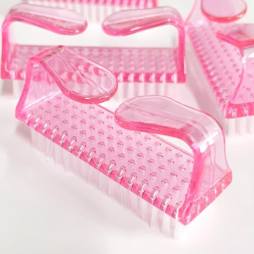 SQULIGT 4Pcs Nail Brushes for Cleaning Fingernails, Handle Grip Nail Scrubber Brush, Manicure Tools Scrub Brushes Kit, Toenail Brush To Clean Under Nails Pedicure Foot Small Brush Women Men (Pink)