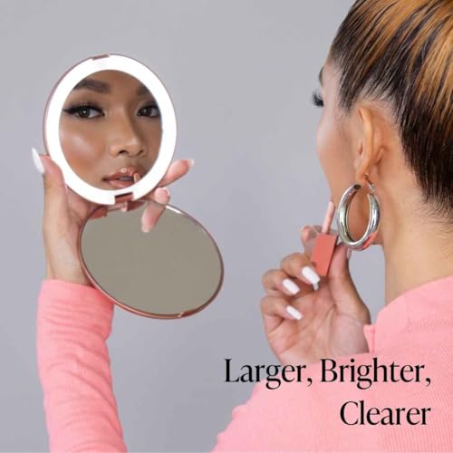 Fancii LED Lighted Travel Makeup Mirror, 1x/10x Magnification - Daylight LED, Compact, Portable, Large 5" Wide Illuminated Folding Mirror - Lumi (Rose Gold) Rose Gold