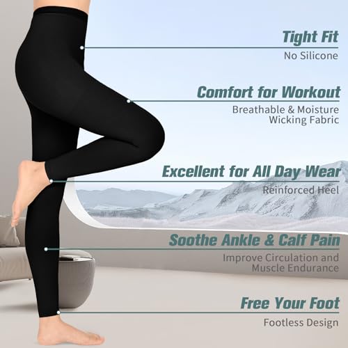 2 Pairs 15-20 mmHg compression leggings for Women, Varicose Veins Medium Black-Footless