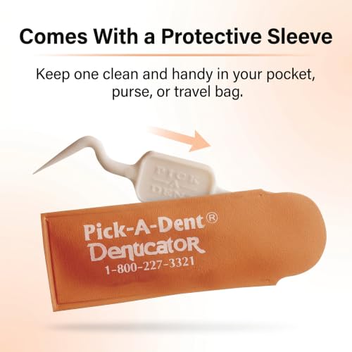 Pick-A-Dent Denticator Reusable Dental Picks, Double-Ended Interdental Plaque Remover Toothpicks with Protective Sleeves, Portable Between-Teeth Cleaner, 36 Pack