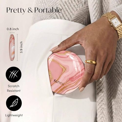 Fancii Mini Taylor Compact Magnifying Mirror with LED Light, 10x/1x, Rechargeable, 3 Light Settings, Dimmable - Small Lighted Travel Handheld Mirror for Pocket, Handbag, Purse, 2-Sided (Marble Rose) Marble Rose