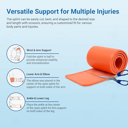 Primacare IS-5236 36", 3-Pack, Padded Aluminum Splint for Hands, Legs, Fractured Limbs, Nose, Ankle or Braces, Universal Waterproof Medical Tactical Splints for First Aid and Emergency Support, Orange