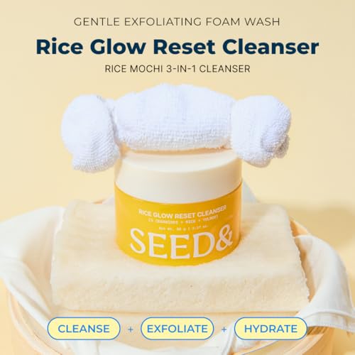 Seedlab Seed& Rice Glow Reset Cleanser - Korean Rice Face Wash for Exfoliating, Deep Cleansing&Pore Care - Gentle Daily Facial Cleanser - Dermatologist Tested K-Beauty Skincare