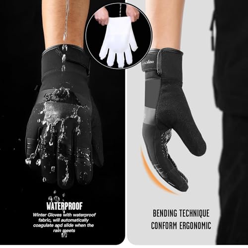 100% Waterproof Winter Gloves for Men Women Windproof Thermal with Touchscreen Finger, Anti-Slip Palm, Warm Hands for Cold Weather Running, Cycling, Driving, Hiking, Snow, Ski, Golf Black Medium