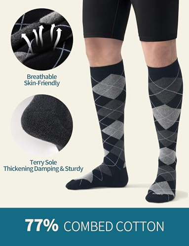 Men's Cotton Compression Socks 20-30 mmHg (3 Pairs) - Knee High Support for Circulation, Travel, Flying, Dress Medium-Large 3 Pairs - Classic Dark