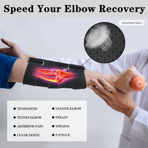 Reamphy Elbow Brace,Comfortable Night Elbow Sleep Support,Elbow Splint, Adjustable Stabilizer Splints,Cubital Tunnel Syndrome,Tendonitis,Ulnar Nerve,Tennis,Fits for Men and Women(Small) Small