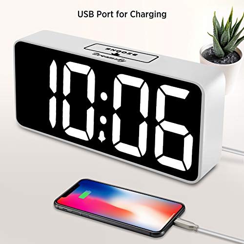 DreamSky Large Digital Alarm Clock Big Number for Seniors/Visually Impaired White Case + White Digit