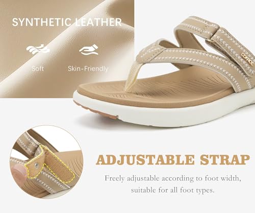 COFACE Women Flip Flops Arch Support Yoga Mat Walking Cushion Thong Sandals 9 Beige