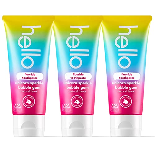 hello Unicorn Sparkle Kids Fluoride Toothpaste, Natural Bubble Gum Flavor, ADA Approved, Ages 2+ & Mighty Multitasker Fluoride Toothpaste, 8-in-1 Toothpaste with Minty Flavor, Anticavity