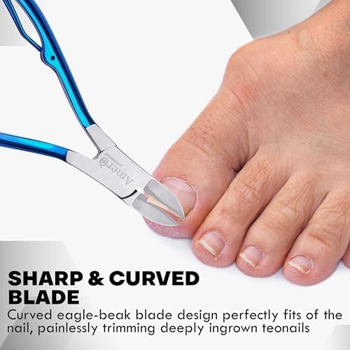 Podiatrist Toenail Clippers for Thick & Ingrown Nails – Heavy-Duty with Curved 25° Blade, Non-Slip Long Handle, – Professional Pedicure Tool for Men, Women & Seniors (Navy Blue) Navy Blue