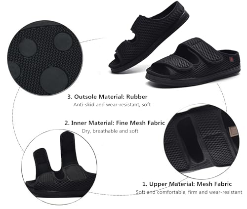 JIONS Women Men Adjustable Velcr Extra Wide Shoes Swollen Feet Diabetic 10.5 X-Wide Women/8 X-Wide Men H- Breathable Black