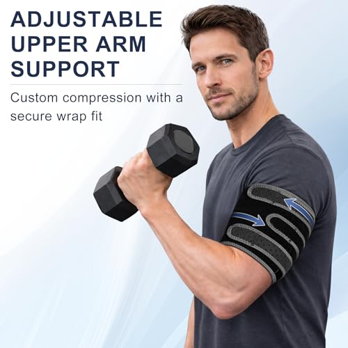 Bicep Tendonitis Brace for Pain Relief, Upper Arm Compression Support with Dual Spring Stabilizers for Biceps & Triceps, Adjustable Arm Compression Wrap for Sports, Gym & Daily Use S/M