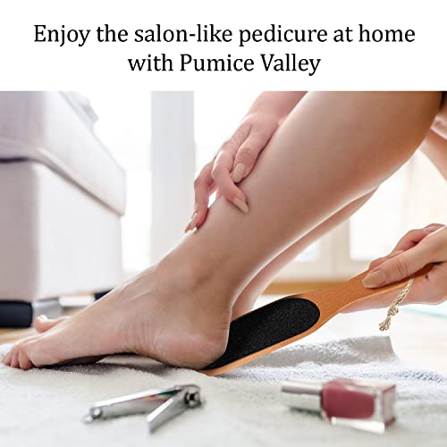 Pumice Stone Foot File - Wooden Pedicure Feet Scrubber with Handle for Callus, Dry, and Dead Skin Removal - Heel Scraper for Feet, Hands, and Body - Foot Filer for Use in Shower Brown 1 Count (Pack of 1)