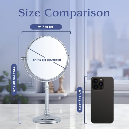 MIRRORVANA 15X / 1X Magnifying Makeup Mirror with Stand, 12" x 6" (Chrome)