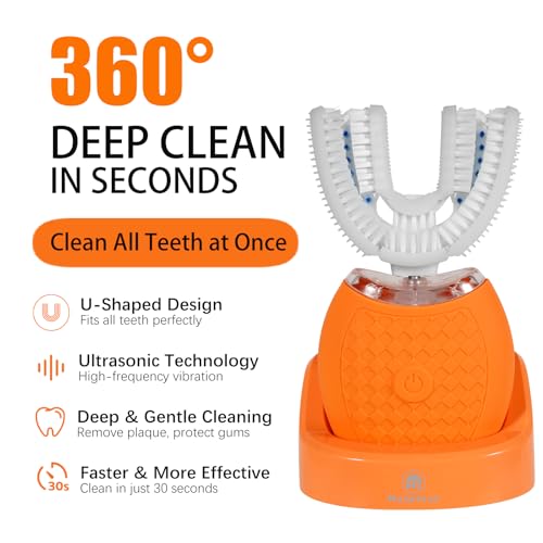 Electric U-Shaped Ultrasonic Toothbrush 360 Degree Clean Sonic Toothbrush Orange 1 Count (Pack of 1)