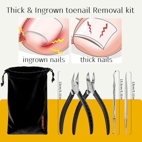 EBEWANLI Toenail Clippers for Thick Toenails, Heavy Duty Foot Care Kit Black-5pcs
