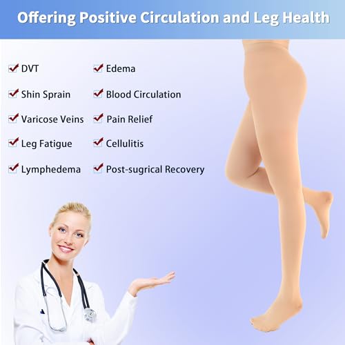 Medical Compression Tights, 20-30 mmHg Closed Toe Compression Pantyhose Beige Small