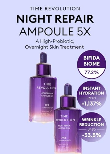 MISSHA Time Revolution Night Repair Face Serum 5X 1.69 oz, Korean Skin Care 1.69 Fl Oz (Pack of 1) Night Repair Ampoule 5X