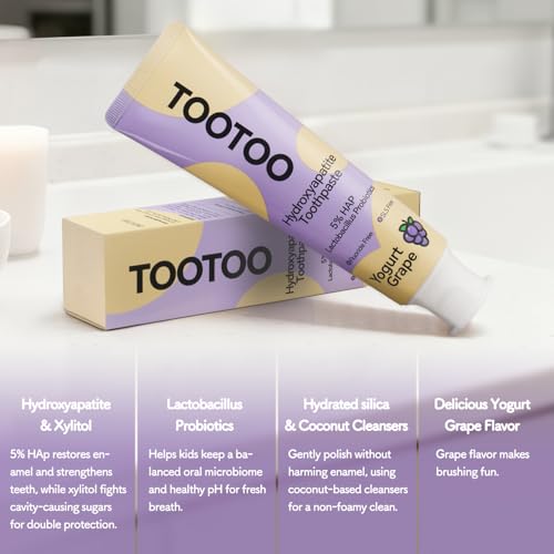 Kids Oral Care Bundle - Kids Oral Spray & Fluoride Free Hydroxyapatite Toothpaste Set - Safe, Gentle Training Kit for Toddlers & Babies - with Probiotics & Xylitol - Natural Grape Flavor