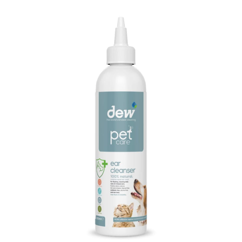 Dew Pet Ear Care 250ml: 100% Natural Dog Ear Cleaner Solution | Antibacterial Drops for Treatment of Dogs & Cat Ear Itching, Wax, Odour & Dirt | Fast Acting Aural Wash Prevents Infection 250 ml (Pack of 1)