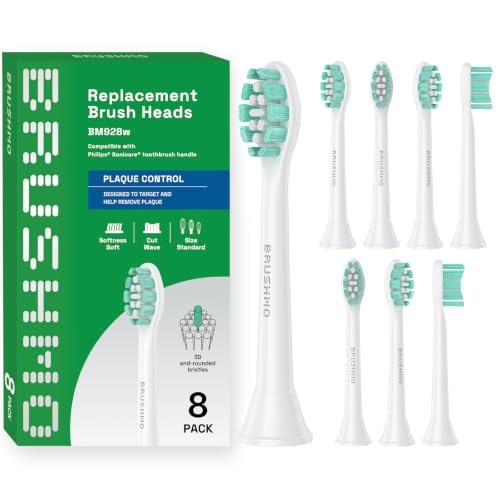 Brushmo Plaque Control Replacement Toothbrush Heads Compatible for Philips Sonicare HX9023 White Bundle with Brushmo Black Woven Expanding Dental Floss, Natural Wax to Prevent Gum Disease