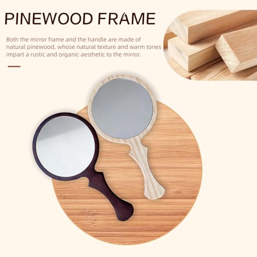 Tumecos Wooden Hand Mirror, Round Handheld Mirror with Fish Tail Handle, Natural Pine Wood, Large & Small Size Options, Vanity Makeup Mirror with Non-Distortion Glass, for Home/Salon Gift, Large Walnut Brown 11"L x 5.7"W